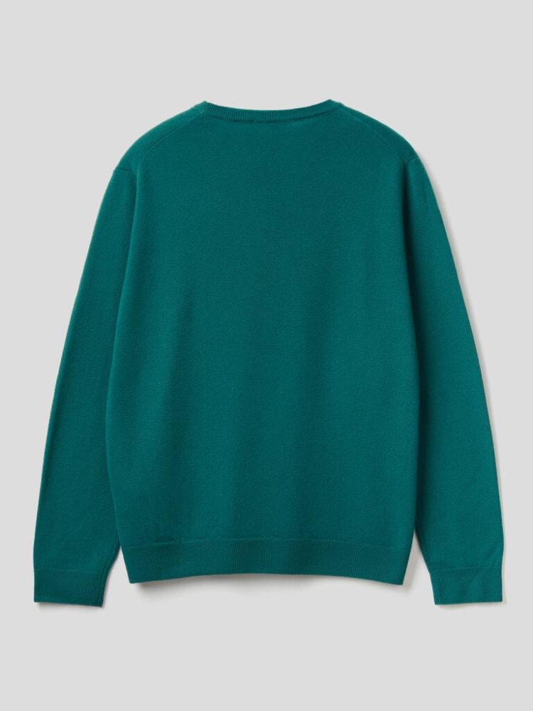 Benetton Crew Neck Pure Merino Wol Truien Heren Donkergroen | BE494422