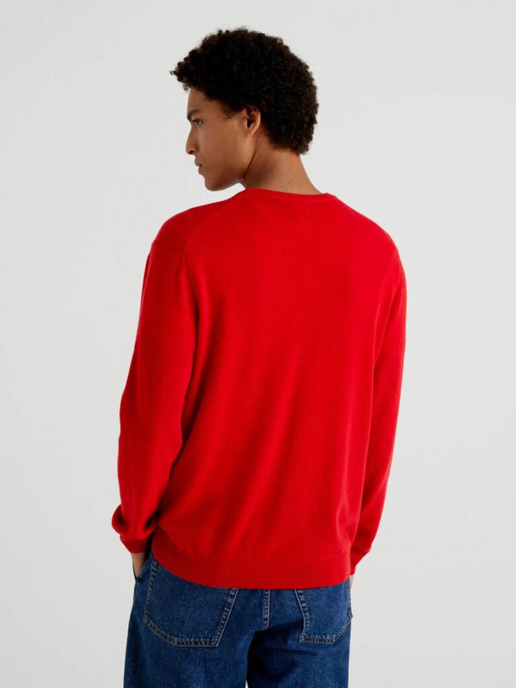 Benetton Crew Neck Pure Merino Wol Truien Heren Rood | BE809574