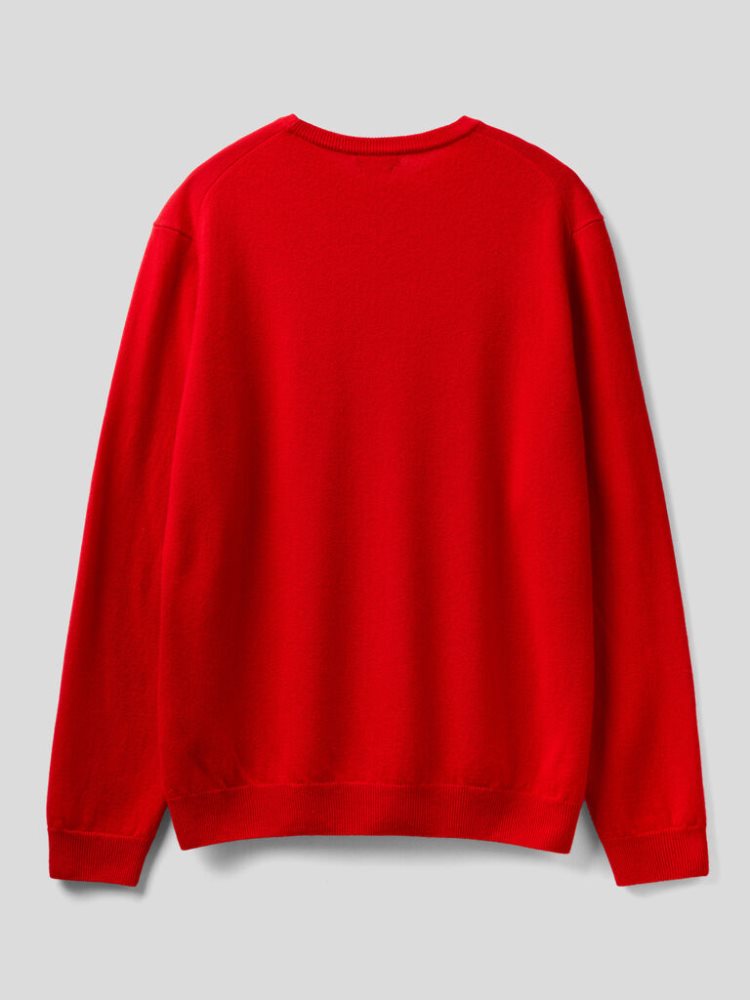 Benetton Crew Neck Pure Merino Wol Truien Heren Rood | BE809574