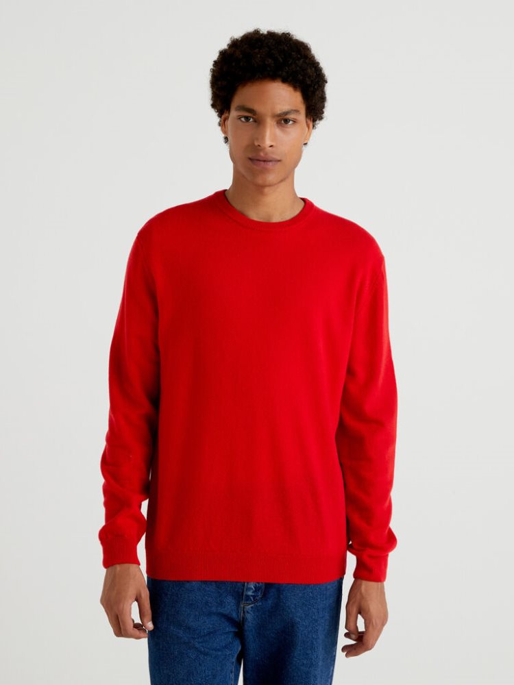 Benetton Crew Neck Pure Merino Wol Truien Heren Rood | BE809574