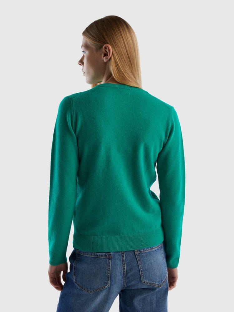 Benetton Crew Neck Pure Merino Wol Truien Dames Groen | BE966525