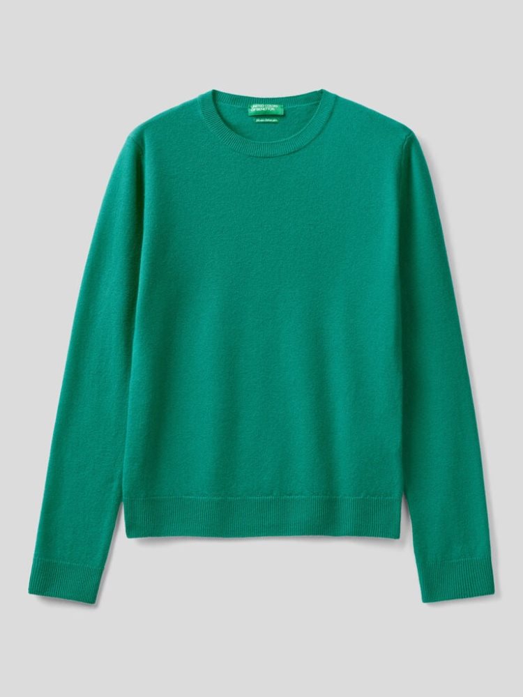 Benetton Crew Neck Pure Merino Wol Truien Dames Groen | BE966525