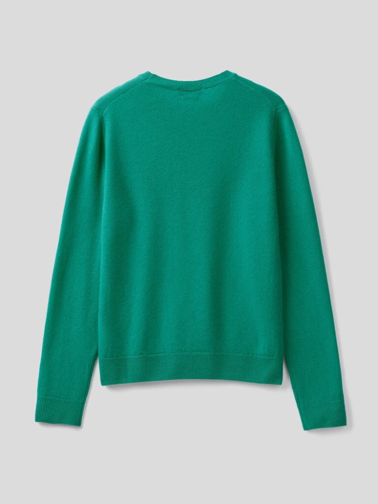 Benetton Crew Neck Pure Merino Wol Truien Dames Groen | BE966525