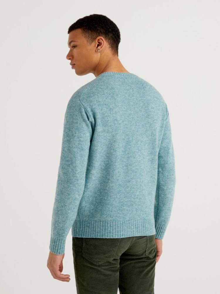 Benetton Crew Neck Pure Shetland Wol Truien Heren Blauw | BE178720