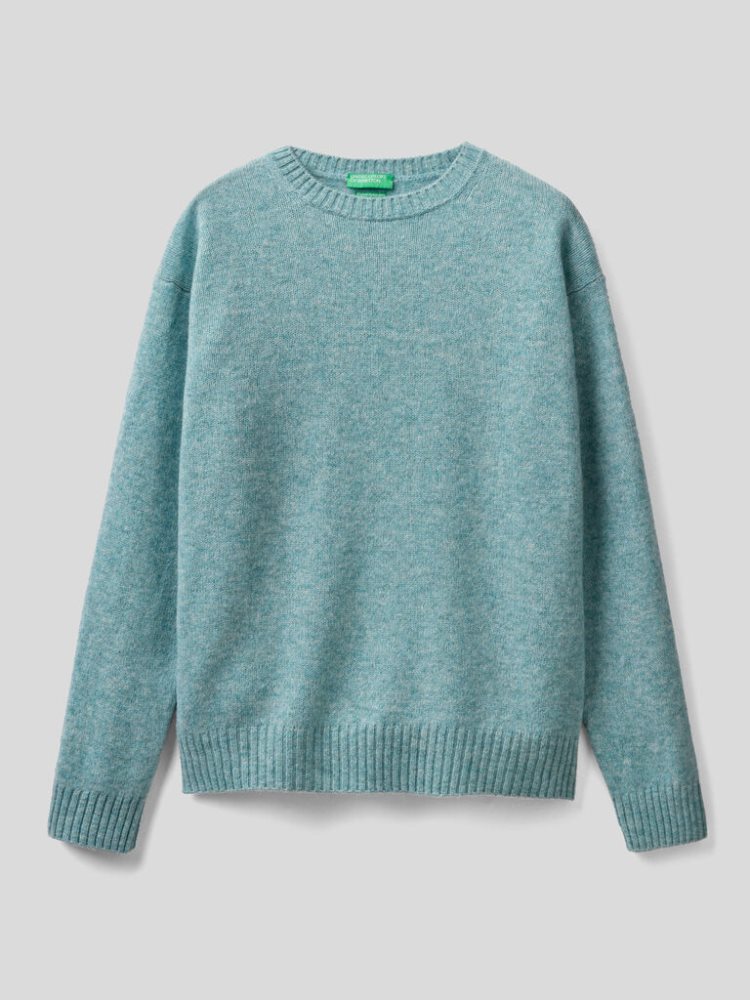 Benetton Crew Neck Pure Shetland Wol Truien Heren Blauw | BE178720