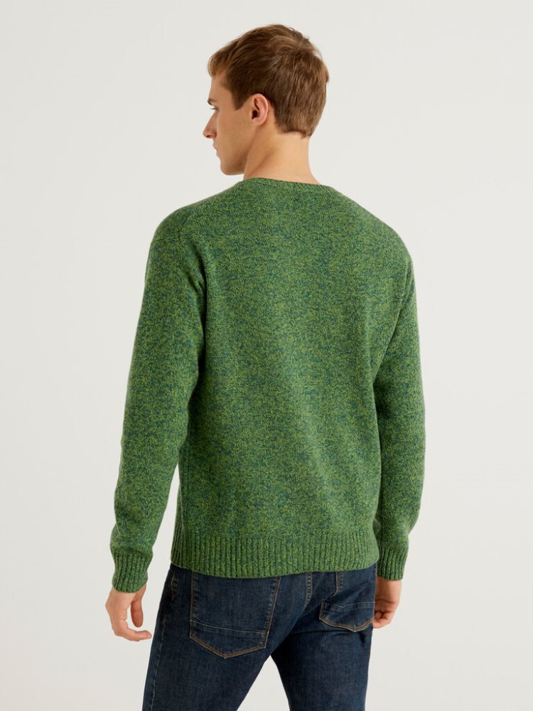 Benetton Crew Neck Pure Shetland Wol Truien Heren Groen | BE506216