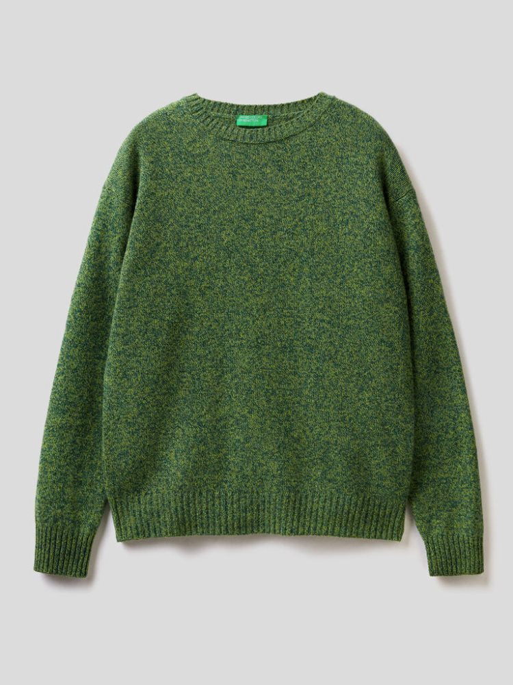 Benetton Crew Neck Pure Shetland Wol Truien Heren Groen | BE506216