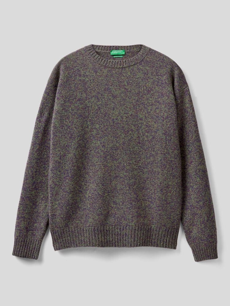 Benetton Crew Neck Pure Shetland Wol Truien Heren Donkergrijs | BE633235