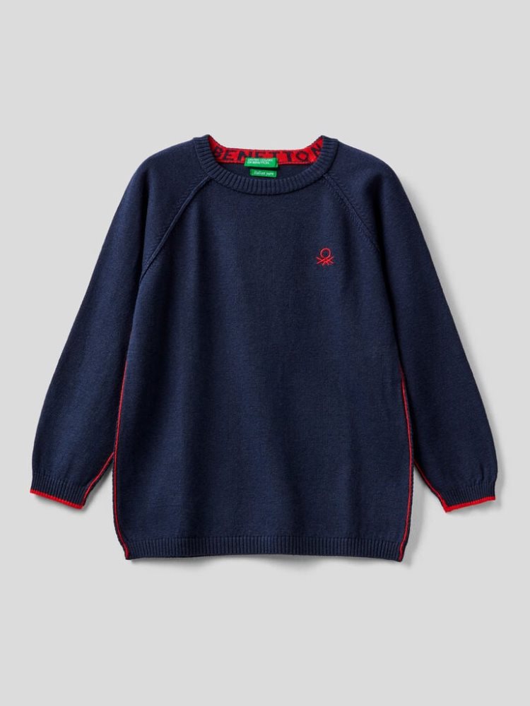 Benetton Crew Neck Raglan Sleeves Truien Kinderen Donkerblauw | BE732236