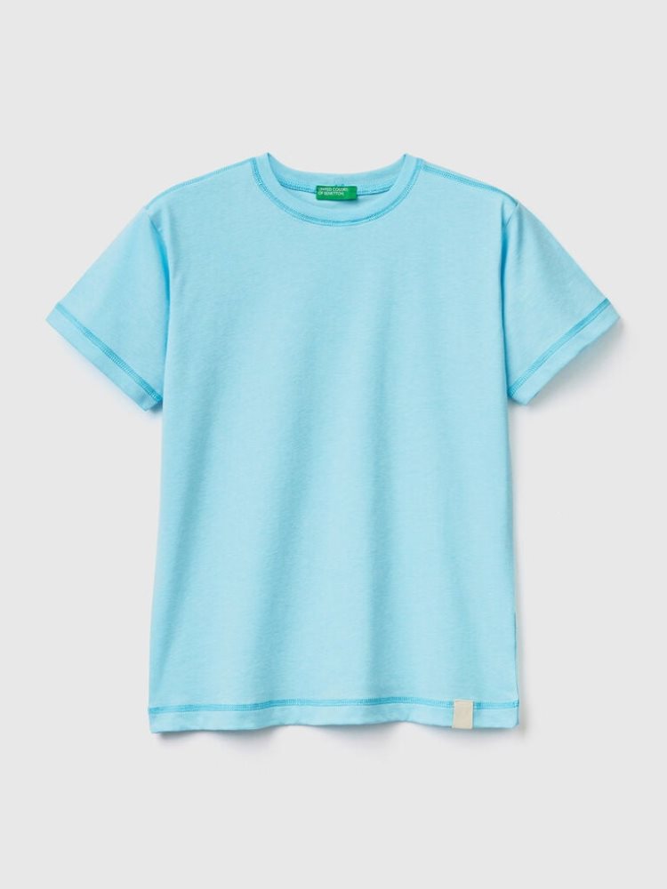 Benetton Crew Neck Recycled Fabric Short Sleeve T-shirts Kinderen Blauw | BE099743