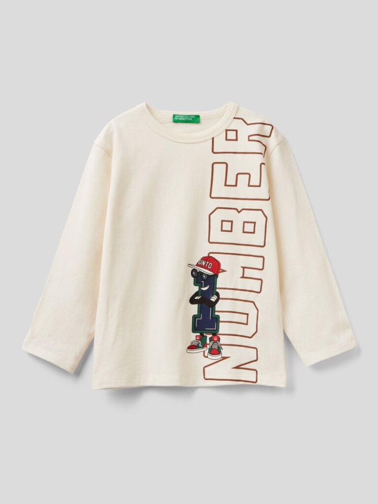 Benetton Crew Neck Warm Katoenen Long Sleeve T-shirts Kinderen Wit | BE073410