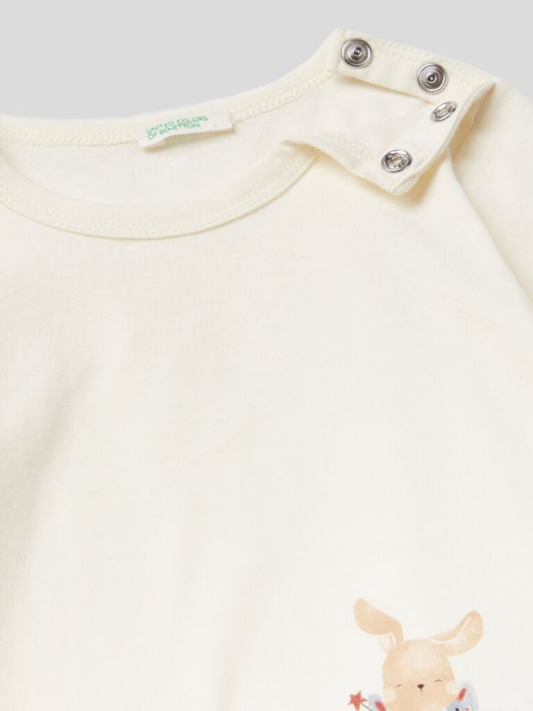 Benetton Crew Neck Warm Organic Katoenen T-shirts Kinderen Wit | BE508125