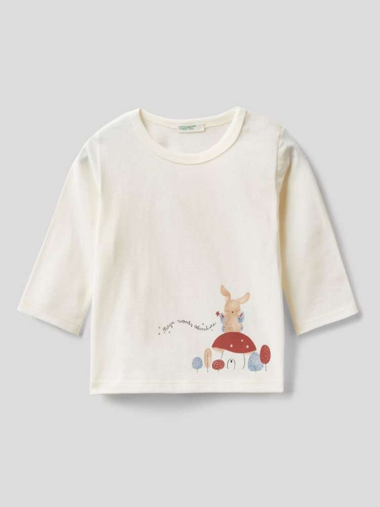 Benetton Crew Neck Warm Organic Katoenen T-shirts Kinderen Wit | BE508125