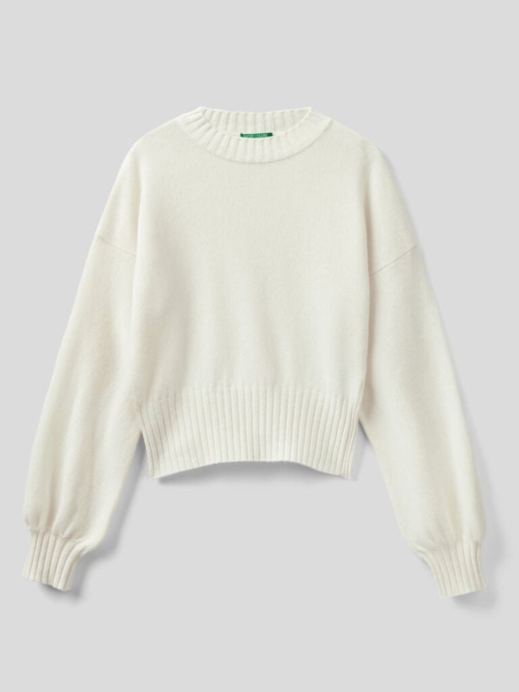 Benetton Crew Neck Wol Blend Truien Dames Wit | BE630819