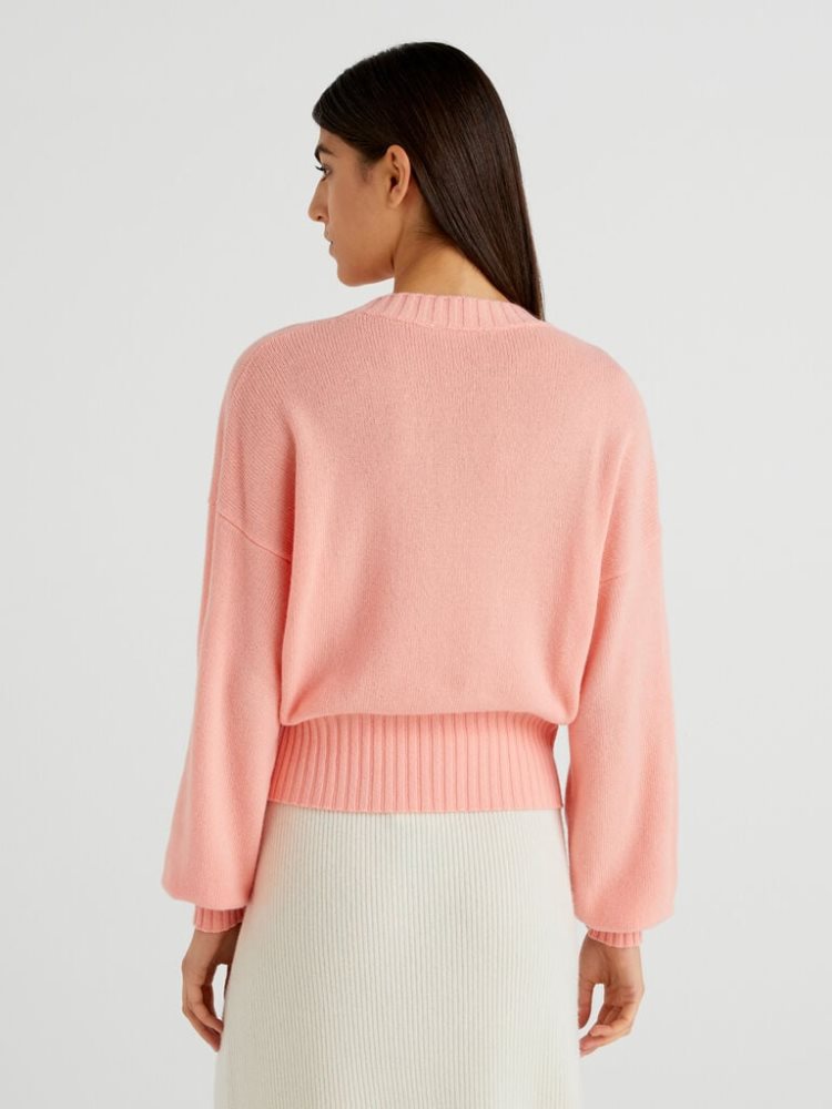 Benetton Crew Neck Wol Blend Truien Dames Roze | BE925776