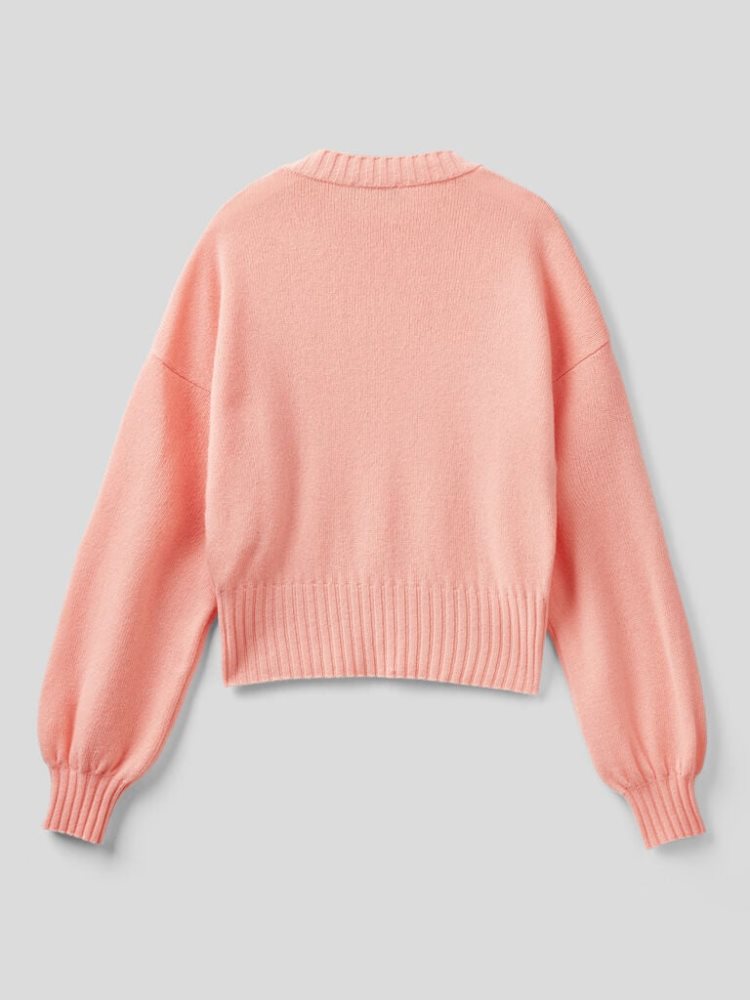 Benetton Crew Neck Wol Blend Truien Dames Roze | BE925776