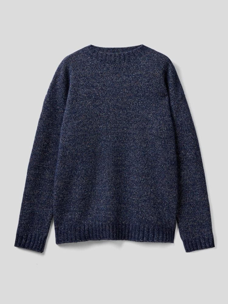 Benetton Crew Neck Wol Blend Truien Heren Donkerblauw | BE711144