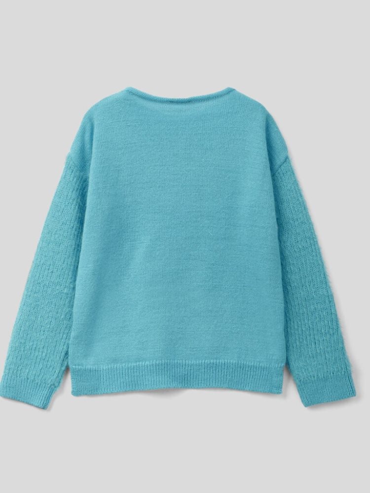 Benetton Crew Neck Wol Blend Truien Kinderen Lichtblauw | BE133054