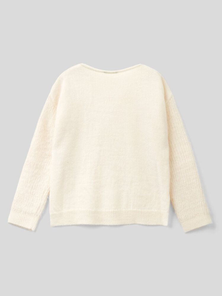 Benetton Crew Neck Wol Blend Truien Kinderen Wit | BE137848