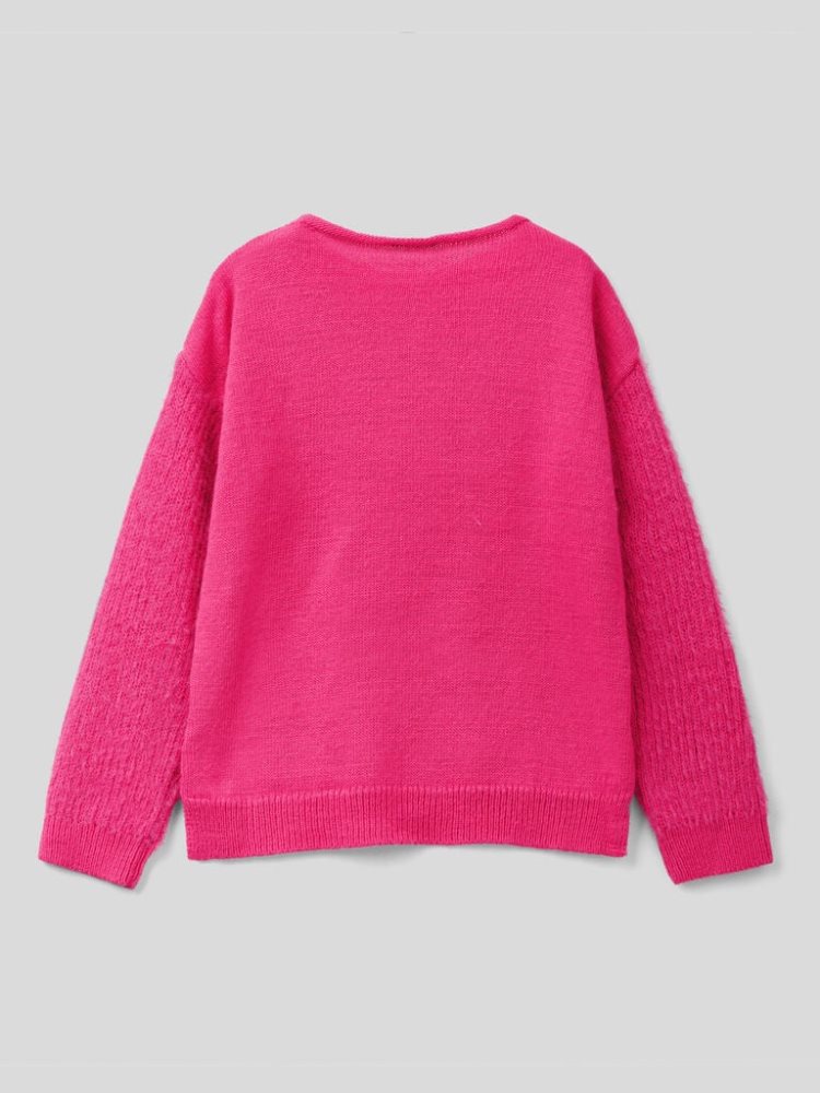 Benetton Crew Neck Wol Blend Truien Kinderen Fuchsie | BE867243