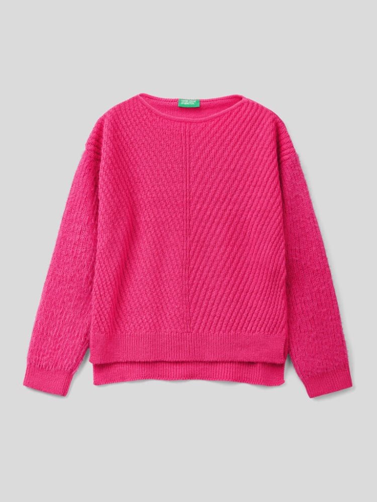 Benetton Crew Neck Wol Blend Truien Kinderen Fuchsie | BE867243