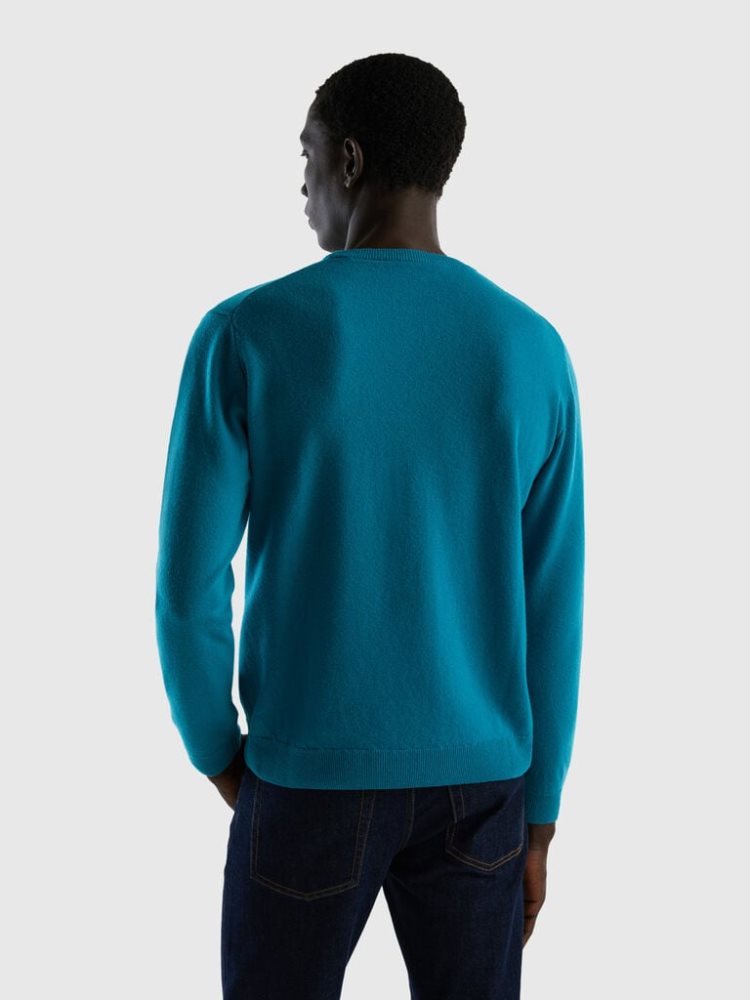 Benetton Crewneck Pure Merino Wol Truien Heren Teal | BE631036