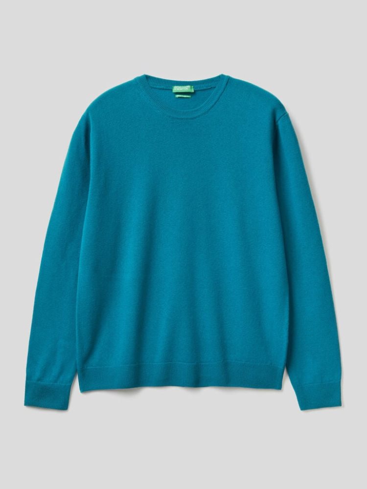 Benetton Crewneck Pure Merino Wol Truien Heren Teal | BE631036