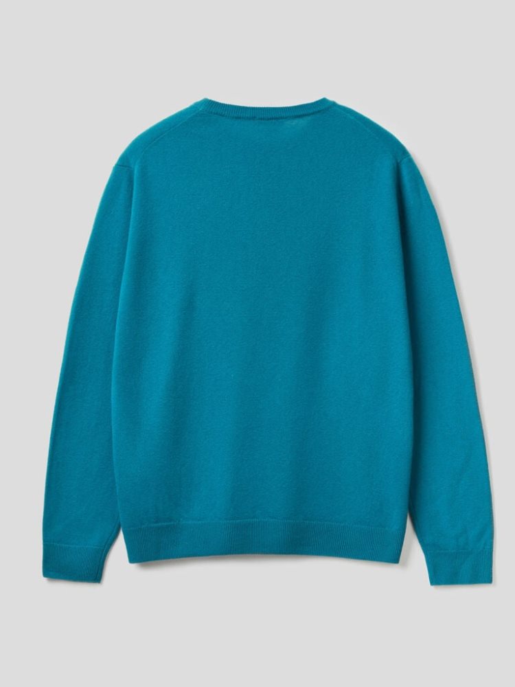 Benetton Crewneck Pure Merino Wol Truien Heren Teal | BE631036