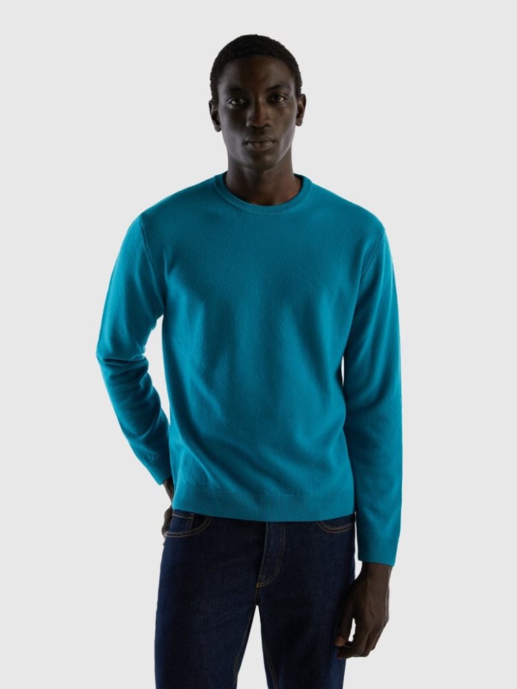 Benetton Crewneck Pure Merino Wol Truien Heren Teal | BE631036