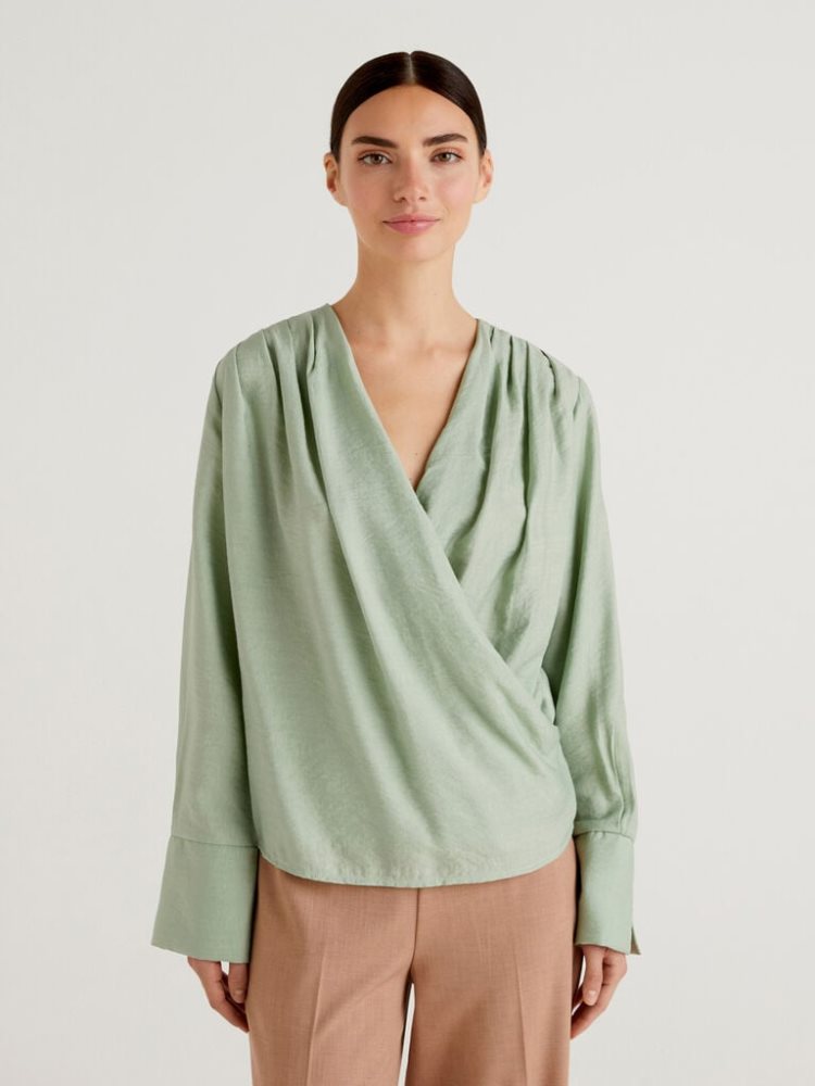 Benetton Crisscross Flowy Blouse Dames Aqua | BE532930