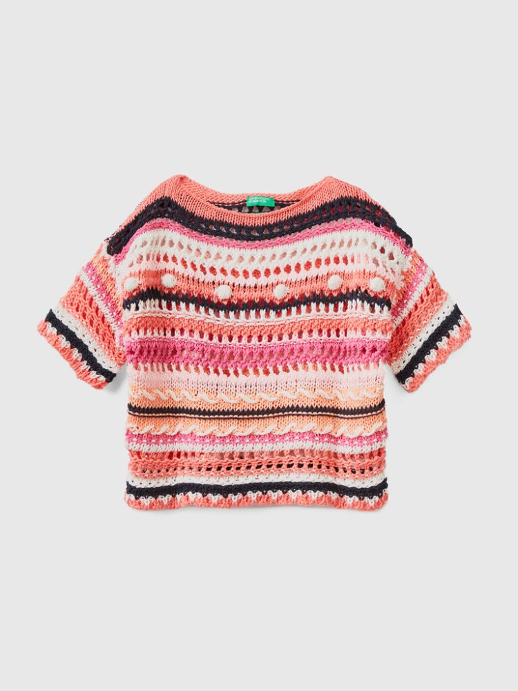 Benetton Crochet Knit Truien Kinderen Roze | BE526926