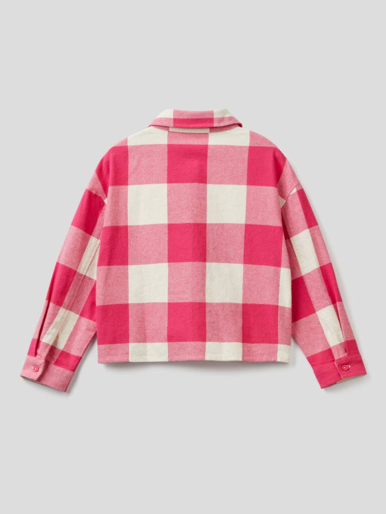 Benetton Cropped Check Overhemd Kinderen Roze | BE084317