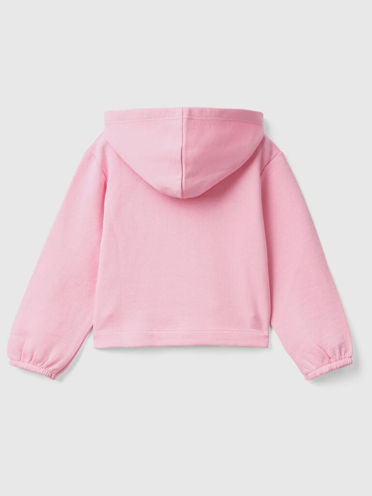 Benetton Cropped Embroidery Hoodie Kinderen Roze | BE516173