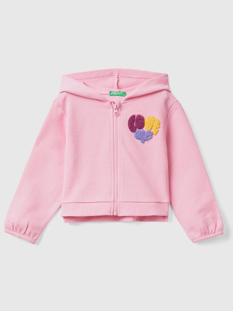 Benetton Cropped Embroidery Hoodie Kinderen Roze | BE516173