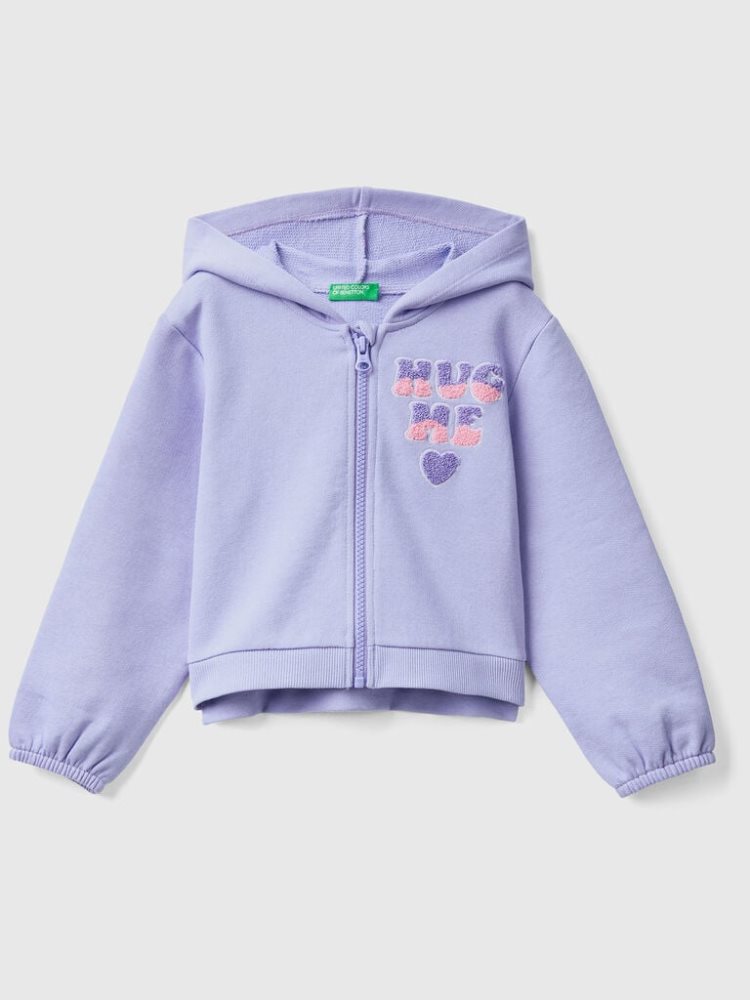 Benetton Cropped Embroidery Hoodie Kinderen Periwinkle | BE631292