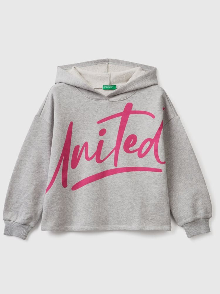 Benetton Cropped Hood Hoodie Kinderen Lichtgrijs | BE381510