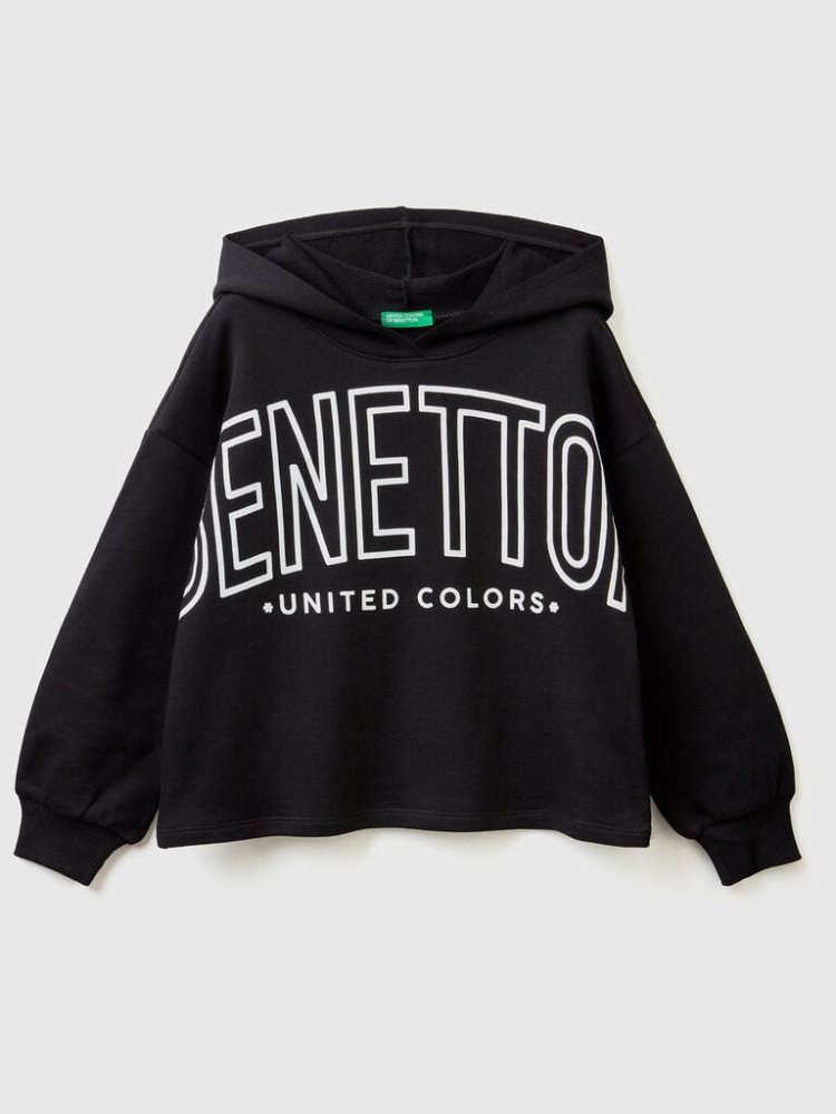 Benetton Cropped Hood Hoodie Kinderen Zwart | BE269831