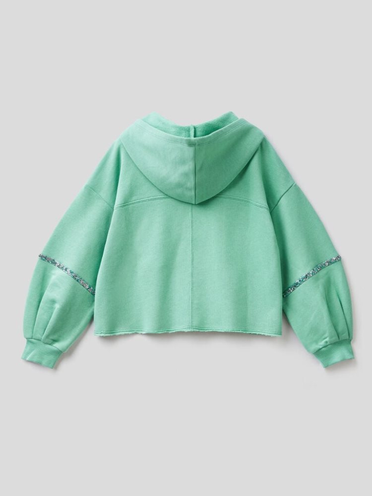 Benetton Cropped Jeweled Details Hoodie Kinderen Aqua | BE685368