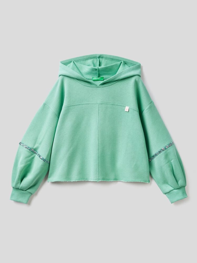 Benetton Cropped Jeweled Details Hoodie Kinderen Aqua | BE685368