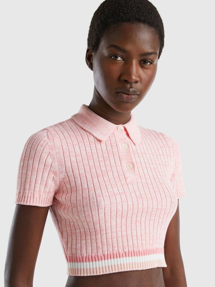 Benetton Cropped Knit Poloshirt Dames Roze | BE475827