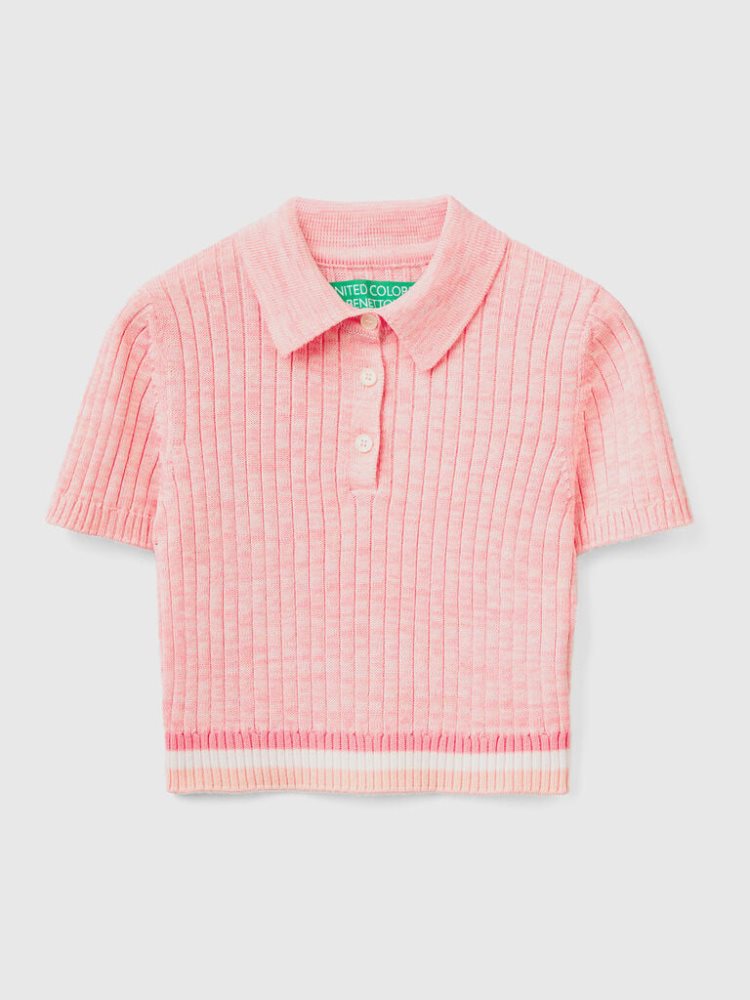 Benetton Cropped Knit Poloshirt Dames Roze | BE475827