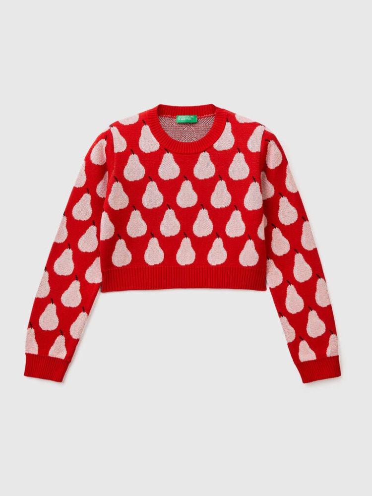 Benetton Cropped Pear Pattern Truien Kinderen Rood | BE691630