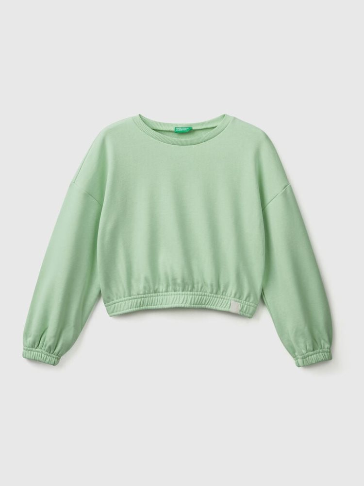 Benetton Cropped Recycled Fabric Sweatshirt Kinderen Groen | BE279449