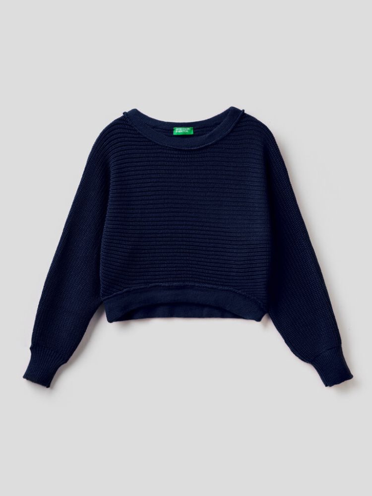 Benetton Cropped Round Neck Truien Kinderen Donkerblauw | BE627676