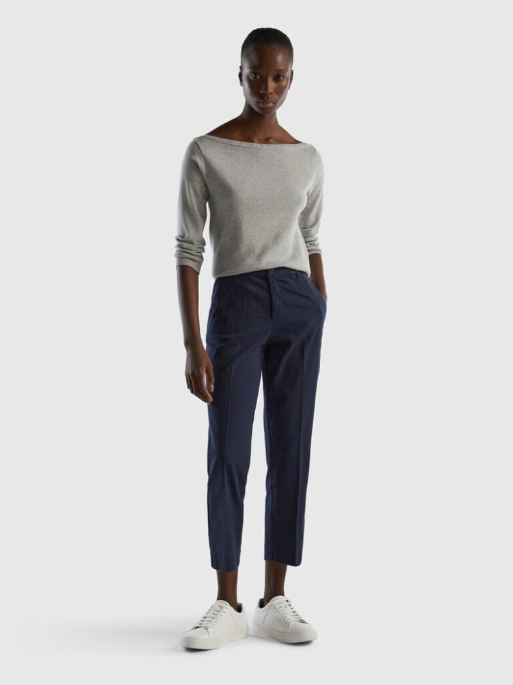 Benetton Cropped Stretch Katoenen Chinos Dames Donkerblauw | BE028975