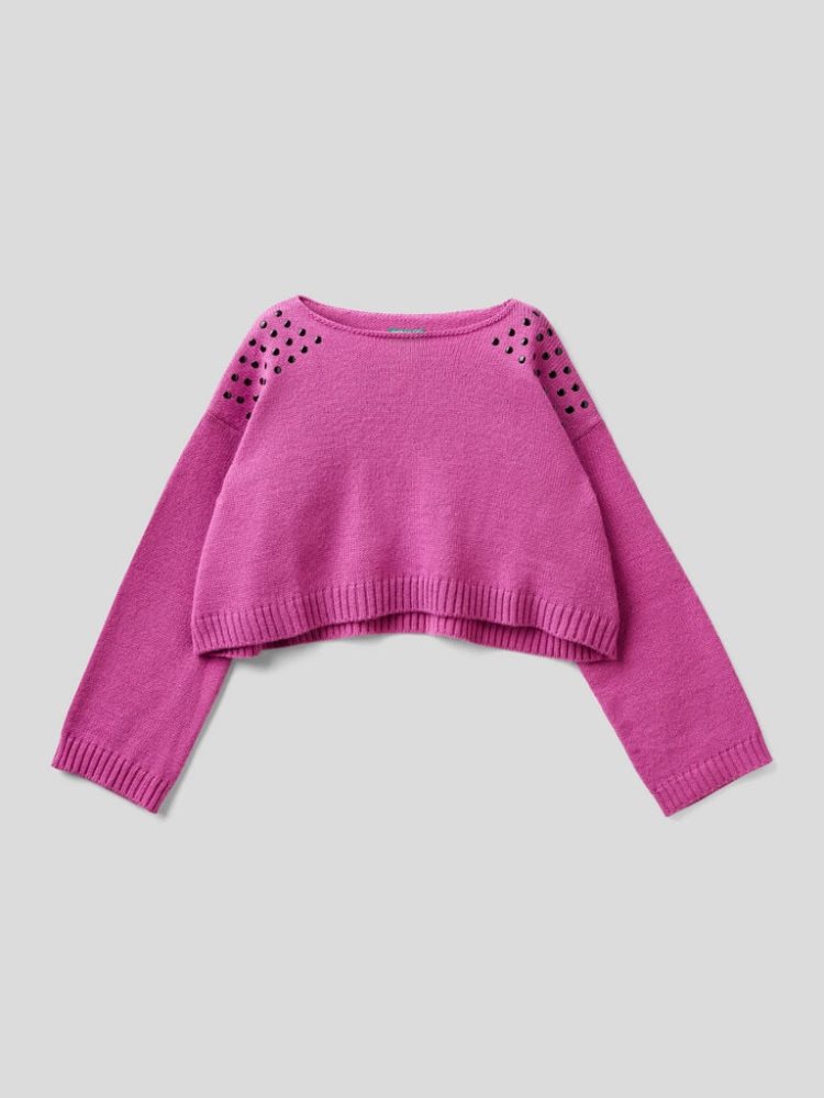 Benetton Cropped Studs Truien Kinderen Cyclamen | BE248748