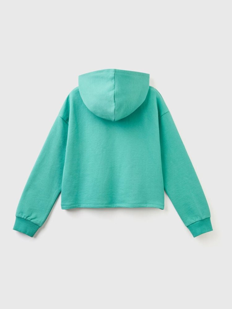 Benetton Cropped V-neck Hoodie Kinderen Groen | BE732149