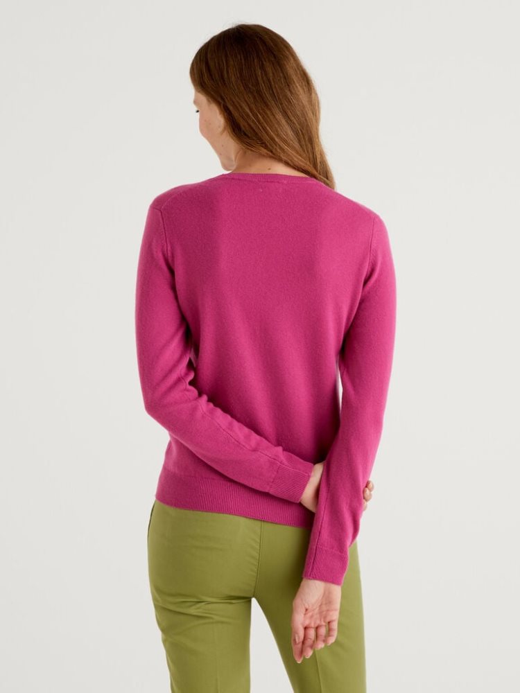 Benetton Cyclamen Crew Neck Merino Wol Truien Dames Cyclamen | BE516157