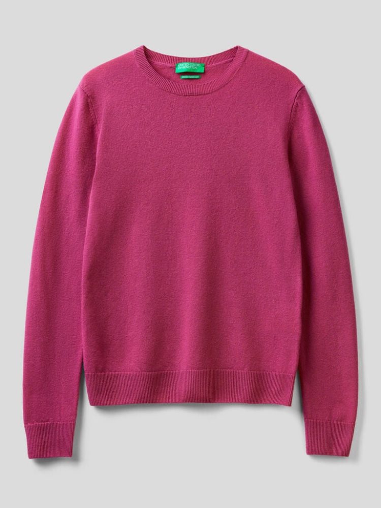 Benetton Cyclamen Crew Neck Merino Wol Truien Dames Cyclamen | BE516157