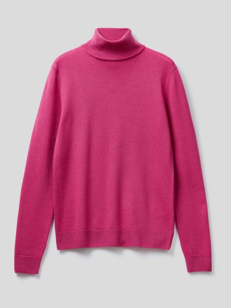 Benetton Cyclamen Pure Merino Wol Turtleneck High Neck Sweaters Dames Cyclamen | BE504881